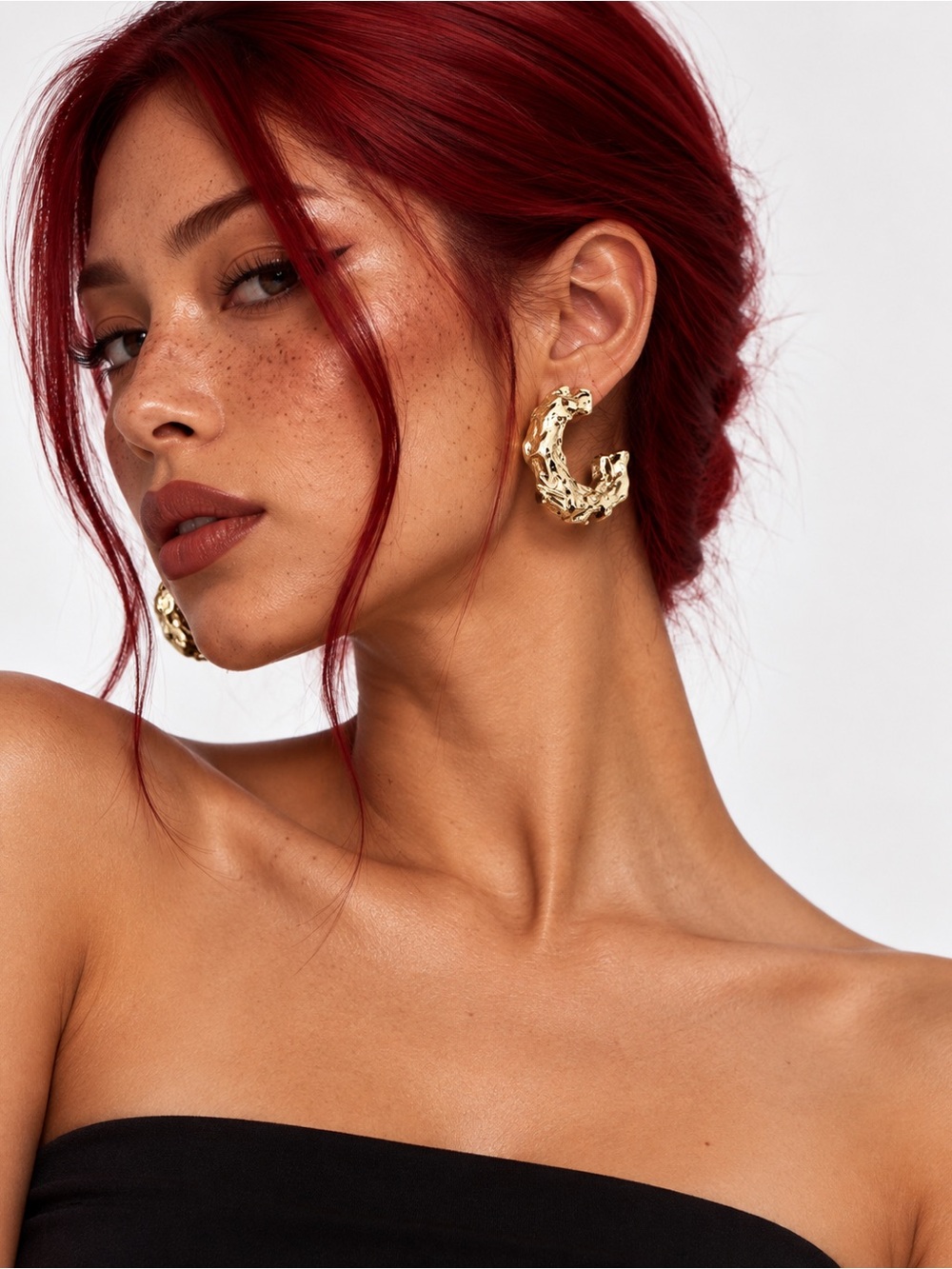 Vintage Gold sculptured plastic Sculpted Hoop Earrings - Women Jewelry